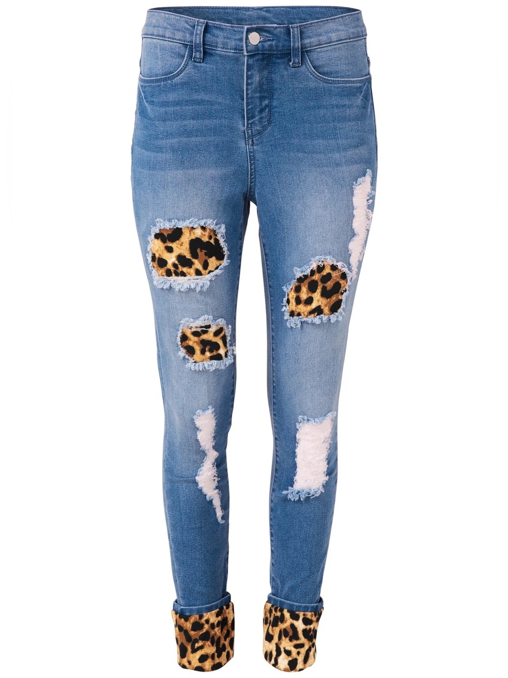 VENUS  Animal Print Patchwork Distressed Jeans